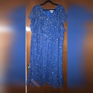 Roaman's Blue Sequence Special Occasion Dress Size 30W